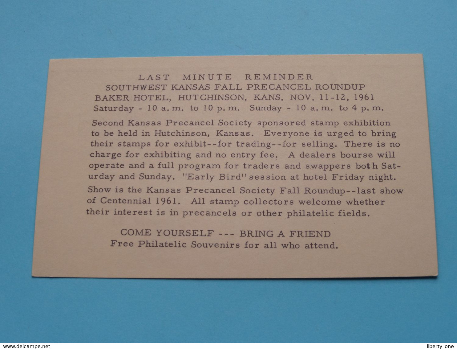 WELCOME > HUTCHINSON Chamber Of Commerce ( Kansas Precancel Society ) Anno 1961 ( See / Voir SCANS ) ! - Kansas City – Kansas