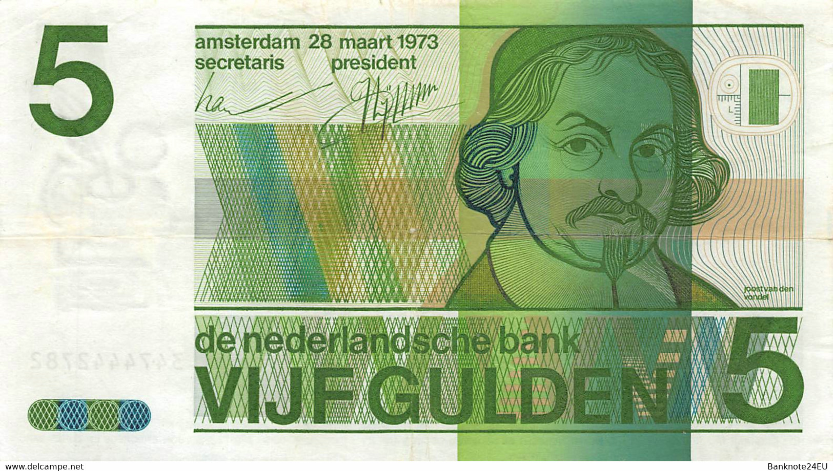 Netherlands 5 Gulden 1973 Vondel Vf Pn 95a - 5 Gulden