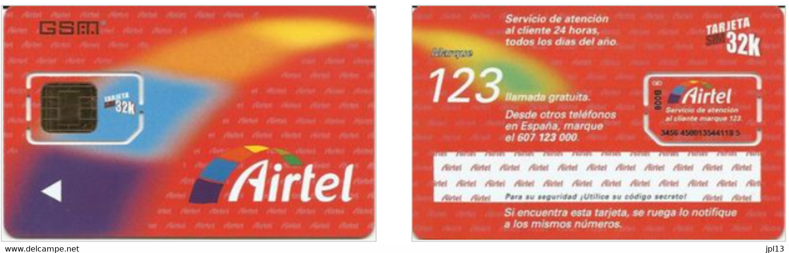 Carte SIM - Espagne - Airtel, Série B008 3456 8600, N° Noirs - Airtel