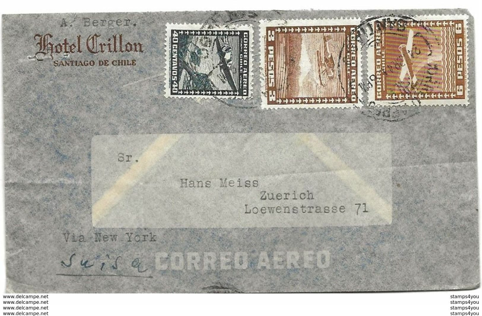 42 - 29 - Lettre Envoyée De Satiago De Chile En Suisse 1941 - Chile