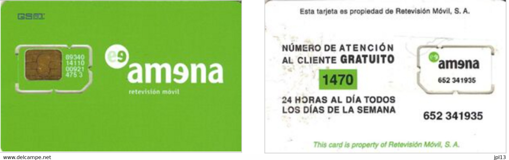 Carte SIM - Espagne - Amena Retevision Movil, Série 89340 12320, N° Blancs - Amena - Retevision