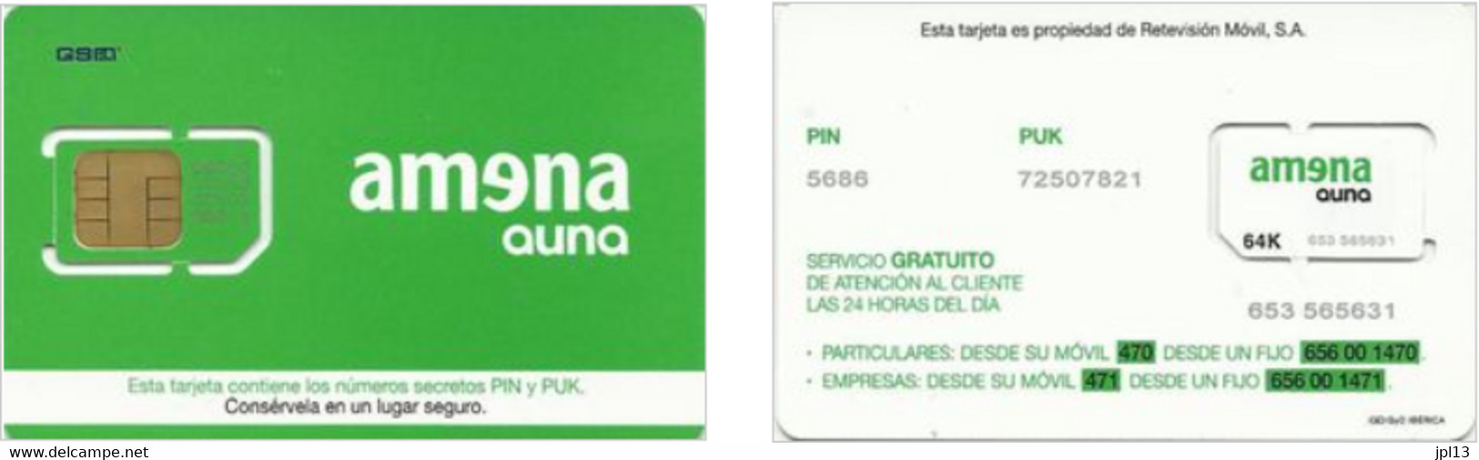 Carte SIM - Espagne - Amena Banda Blanca, Série 89340 13120, N° Gris - Amena - Retevision