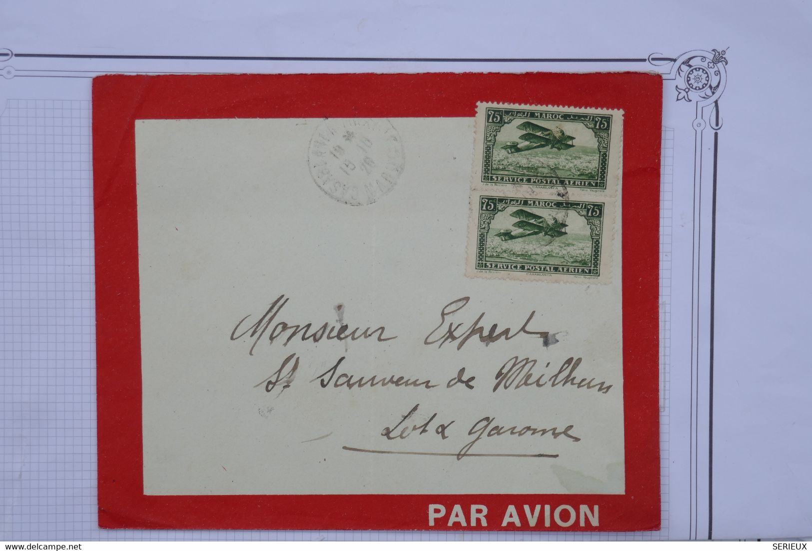 AO 12 MAROC  BELLE LETTRE  1928 CASABLANCA POUR ST SAUVEUR FRANCE +PAIRE TP + ++ AFFRANC. PLAISANT - Luftpost