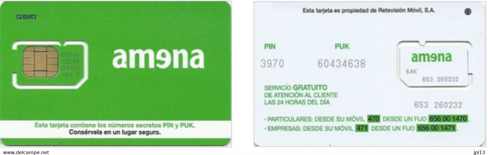 Carte SIM - Espagne - Amena Banda Blanca, Série 89340 12050, N° Gris - Amena - Retevision