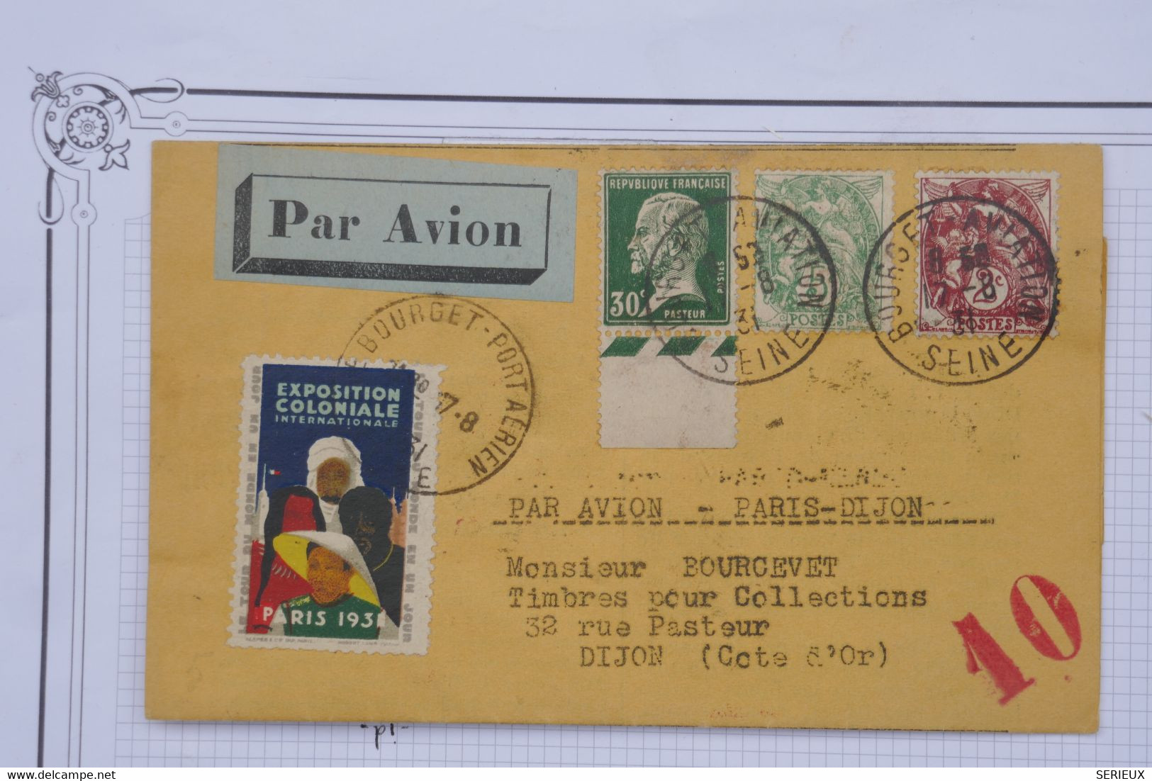 AO 12 FRANCE   BELLE LETTRE AEROGRAMME  1931 PARIS DIJON COTE D OR  +VIGNETTE EXPO PARIS +++ AFFRANC. PLAISANT - 1960-.... Cartas & Documentos