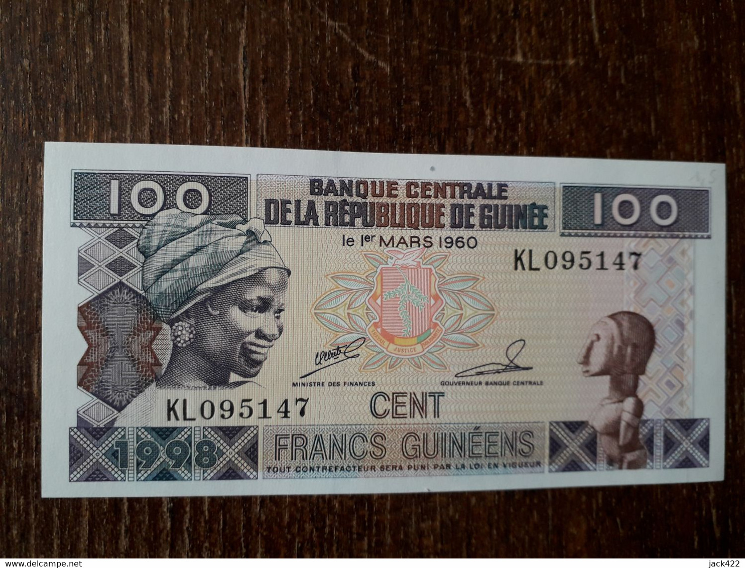 L39/36 BILLET REPUBLIQUE DE GUINEE . 100 FRANCS . 1998 - Guinea