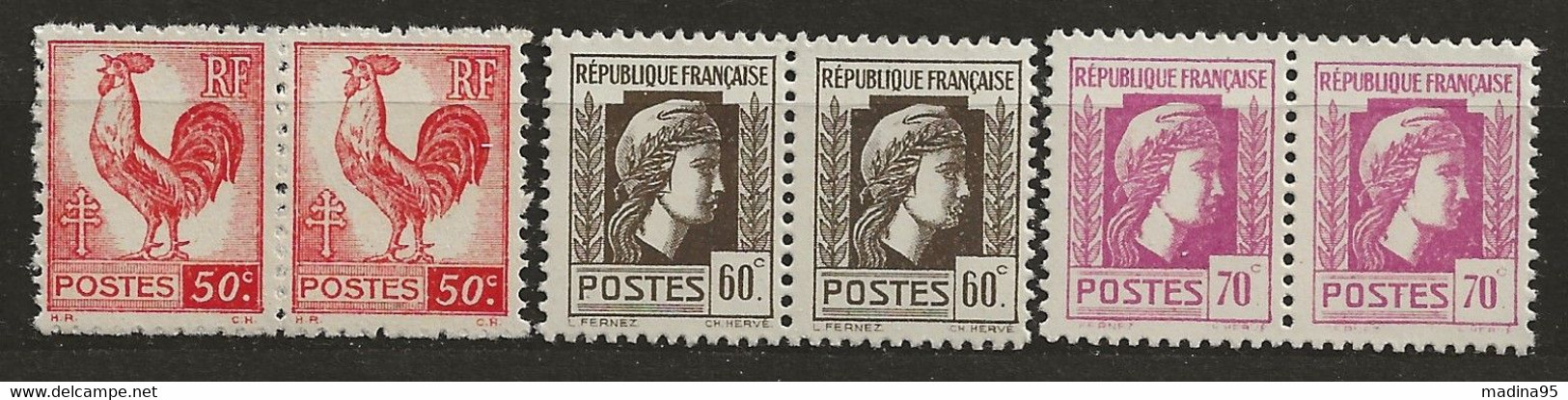 FRANCE: ** N° YT 633, 634 Et 635 X 2, Ens. De 3 Paires, TB - Nuevos