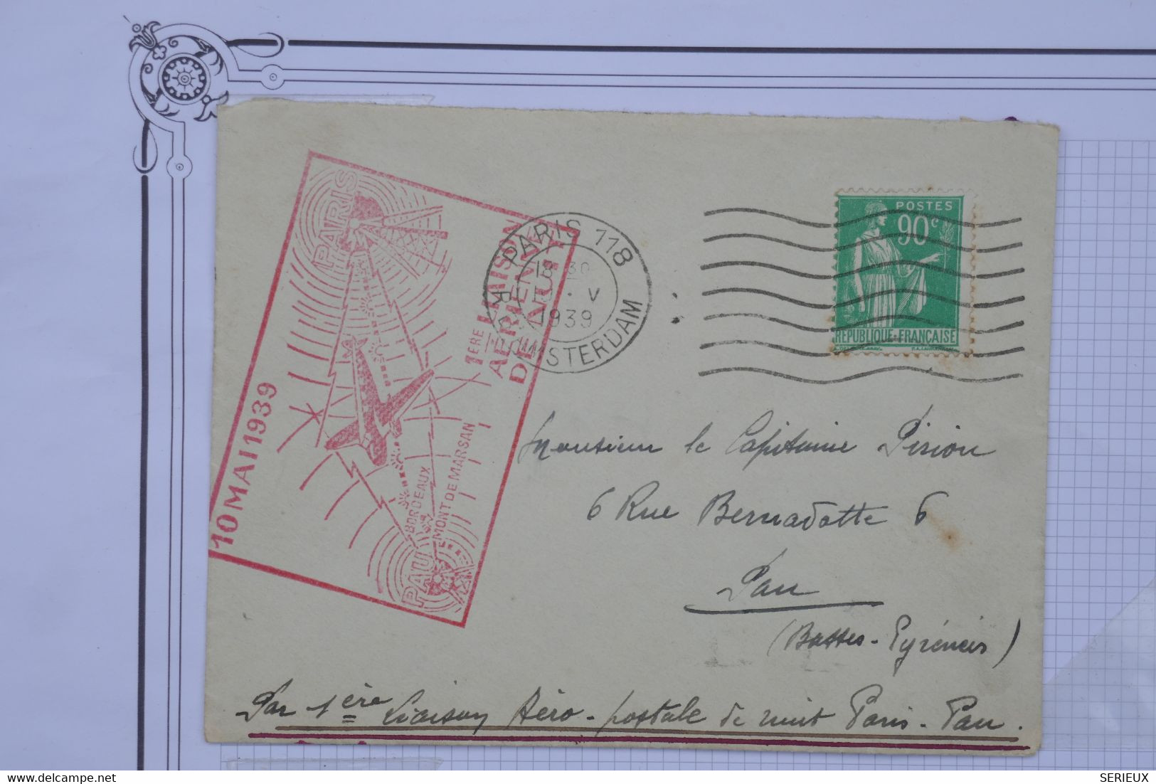 AO 14 FRANCE BELLE LETTRE  1939 1ER VOL  DE NUIT PARIS PAU + AFFRANC. INTERESSANT - 1960-.... Cartas & Documentos