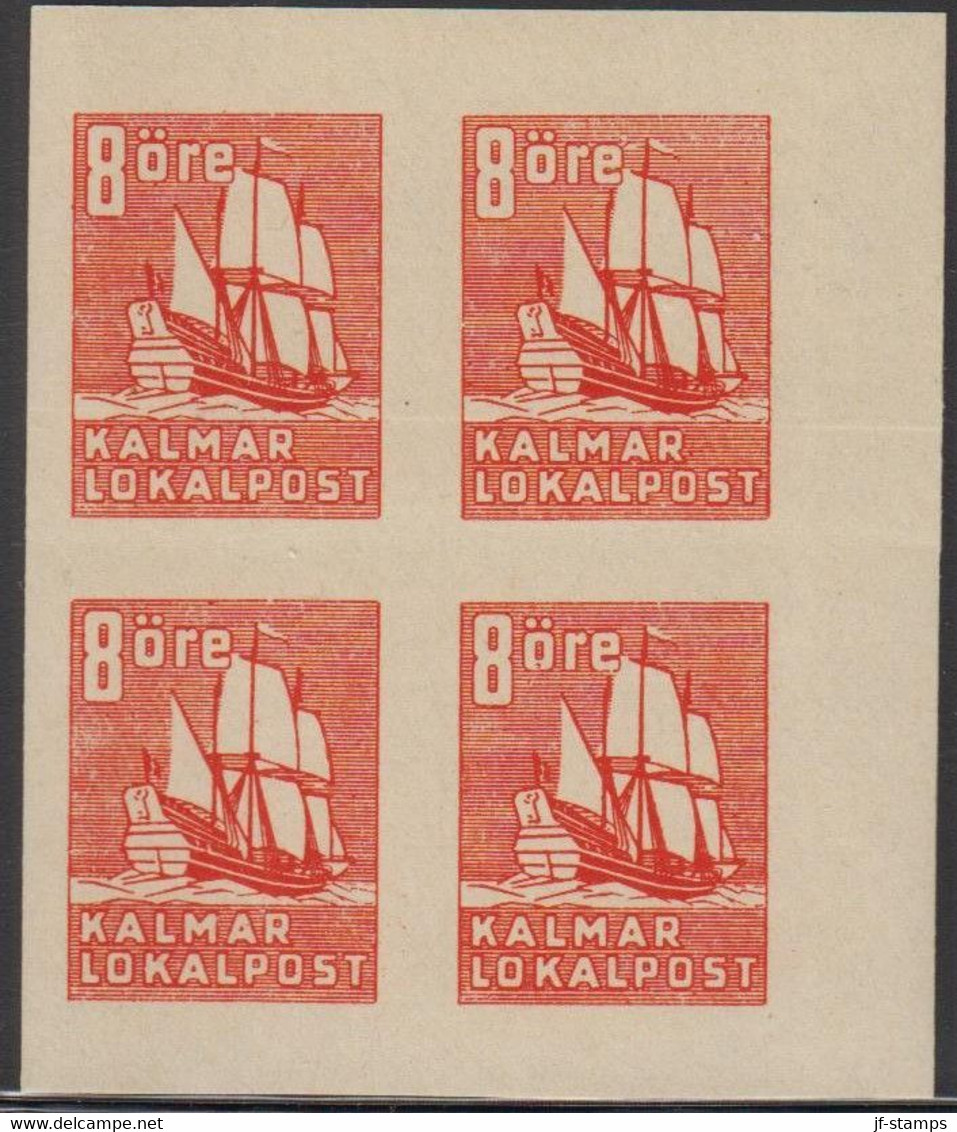 1945. SVERIGE.  KALMAR LOKALPOST 4-block 8 ÖRE IMPERFORATED Hinged. Unusual Variety.  - JF520104 - Emissions Locales