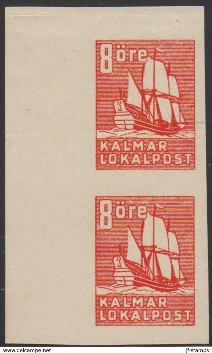 1945. SVERIGE.  KALMAR LOKALPOST Pair 8 ÖRE IMPERFORATED Never Hinged. Unusual Variety.  - JF520105 - Emissioni Locali