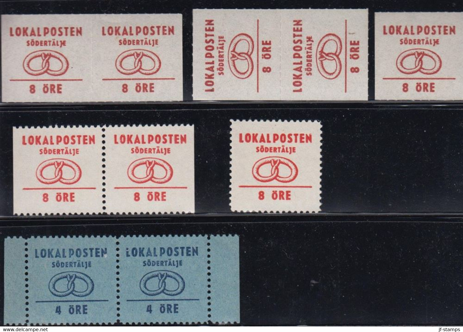 1945. SVERIGE. LOKALPOSTEN SÖDERTÄLJE. 8 Ex 8 ÖRE + 2 Ex 4 öre All Never Hinged.  - JF520112 - Emissioni Locali