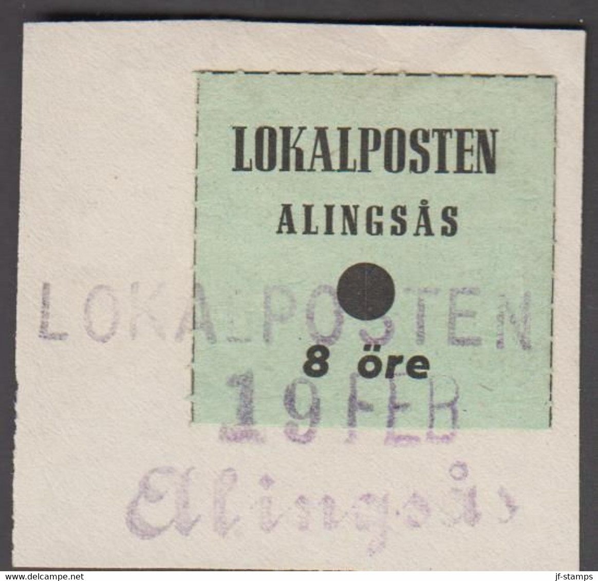 1945. SVERIGE. LOKALPOSTEN ALINGSÅS. 8 öre On Small Piece Cancelled LOKALPOSTEN 19 FEB Alingsås. Unusual.  - JF520117 - Emisiones Locales