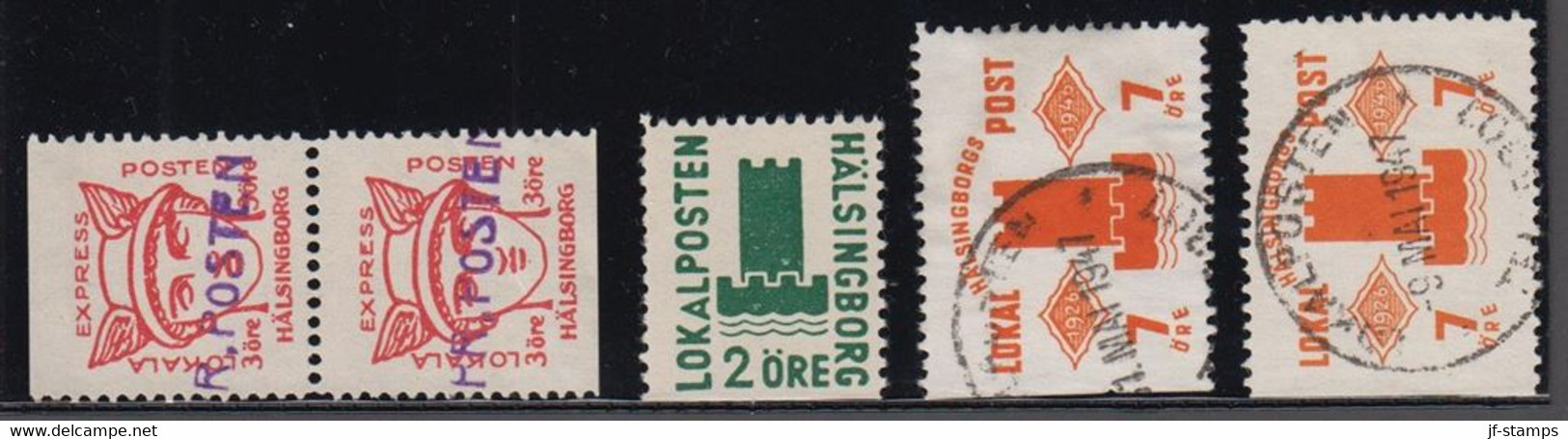 1945-1947. SVERIGE. LOKALPOSTEN HÄLSINGBORG. 4 Cancelled Stamps And One Without Gum.  - JF520120 - Ortsausgaben