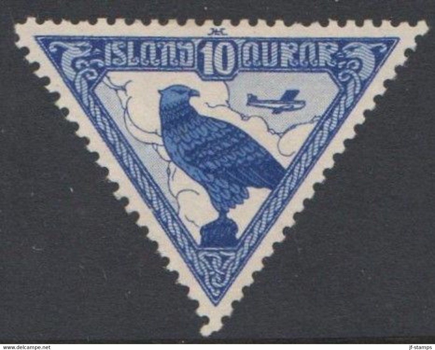 __1930. ISLAND. The Parliament. Alltinget. Air Mail. 10 Aur Blue Falcon HINGED. (Michel 140) - JF520173 - Ungebraucht