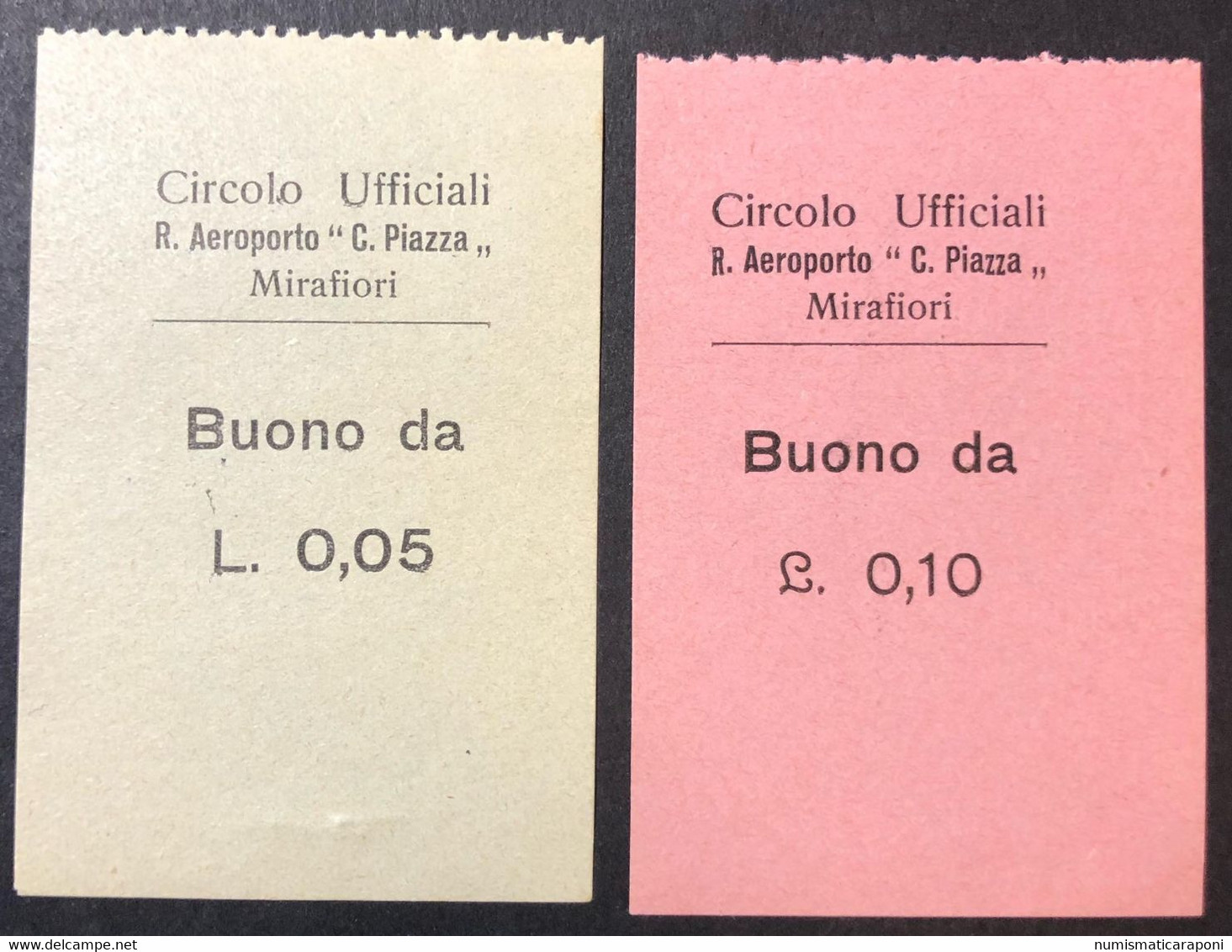 CIRCOLO UFFICIALI R. AEROPORTO C. PIAZZA MIRAFIORI BUONO L 0,05 + 0,10 LOTTO 3468 - Andere & Zonder Classificatie