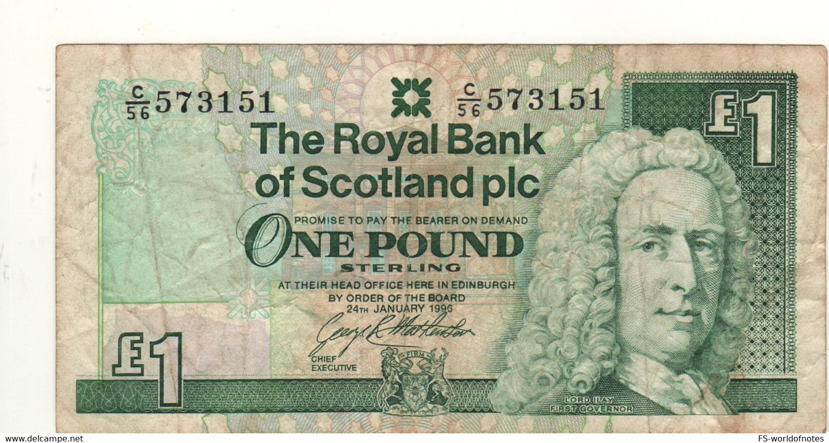 SCOTLAND  1 Pound  P351c  "Royal  Bank Of Scotland"  Dated 24th January  1996 - 1 Pond