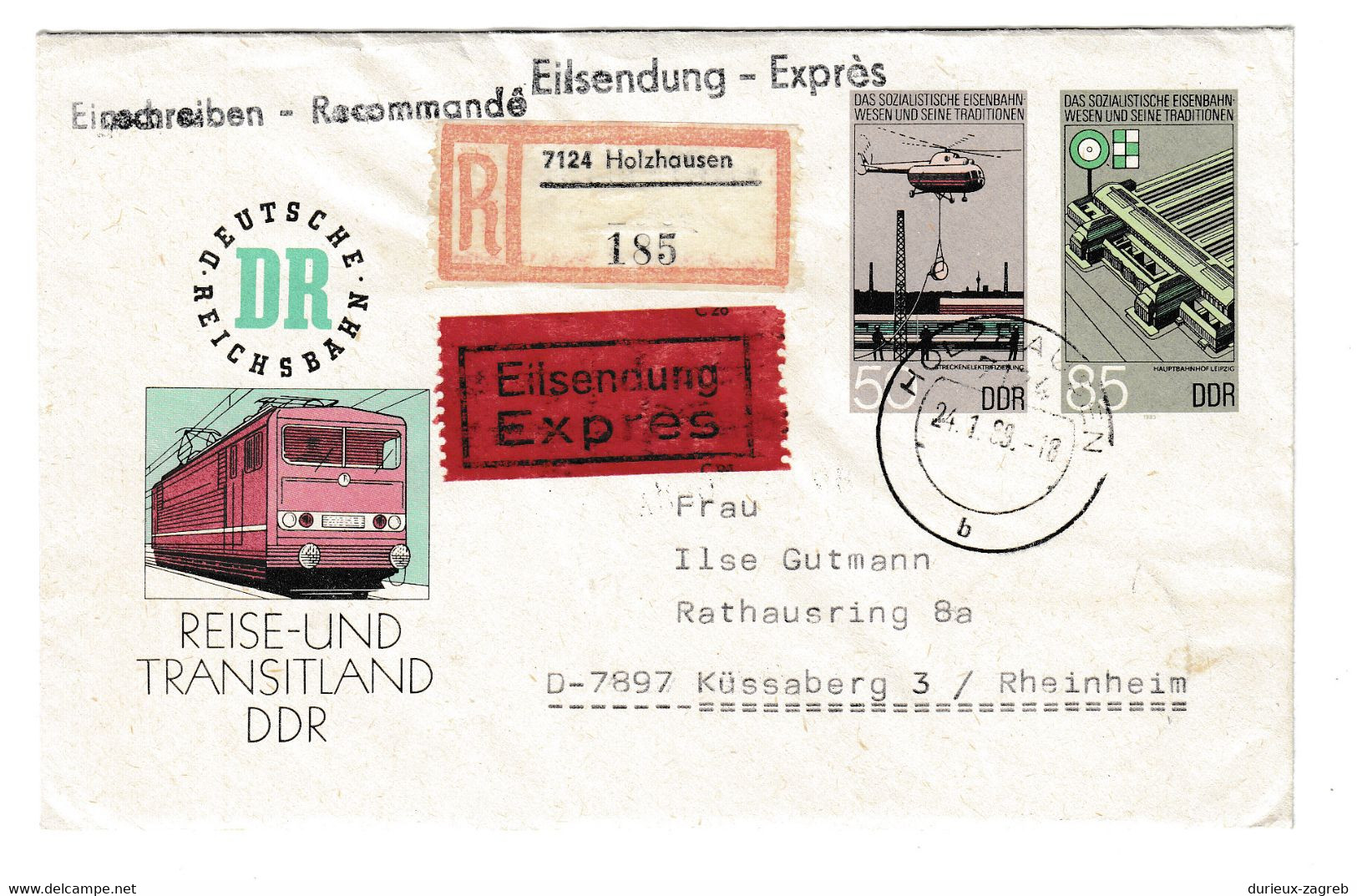 Germany DDR Teise- Und Transitland DDR Illustrated Postal Stationery Letter Cover Posted Registered 1989 Holzhausen - Enveloppes - Oblitérées