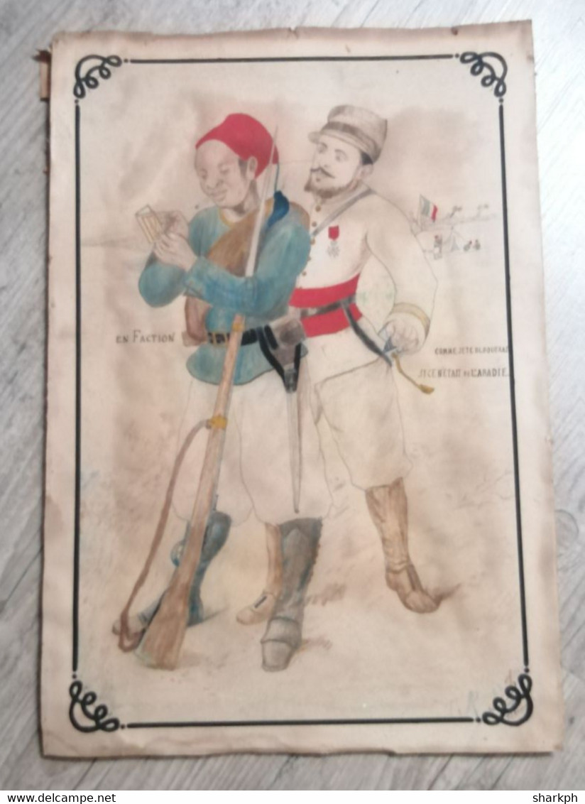 DESSIN PREPARATOIRE D'AFFICHE ??POUR LE PAPIER A ROULER ABADIE Signé T.J.ROUQUIÉS 1899 ,MILITARIA - Dessins