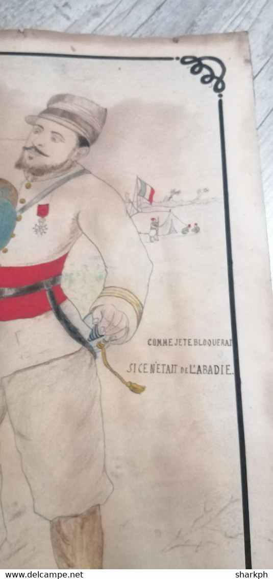 DESSIN PREPARATOIRE D'AFFICHE ??POUR LE PAPIER A ROULER ABADIE Signé T.J.ROUQUIÉS 1899 ,MILITARIA - Dessins