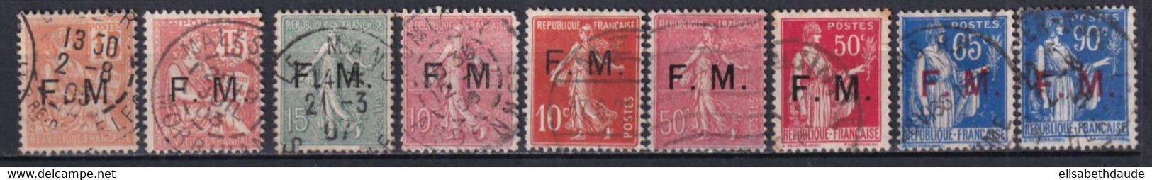 1901/1939 - FRANCHISE MILITAIRE - YVERT N°1/9 OBLITERES - COTE = 35 EUR. - Francobolli  Di Franchigia Militare