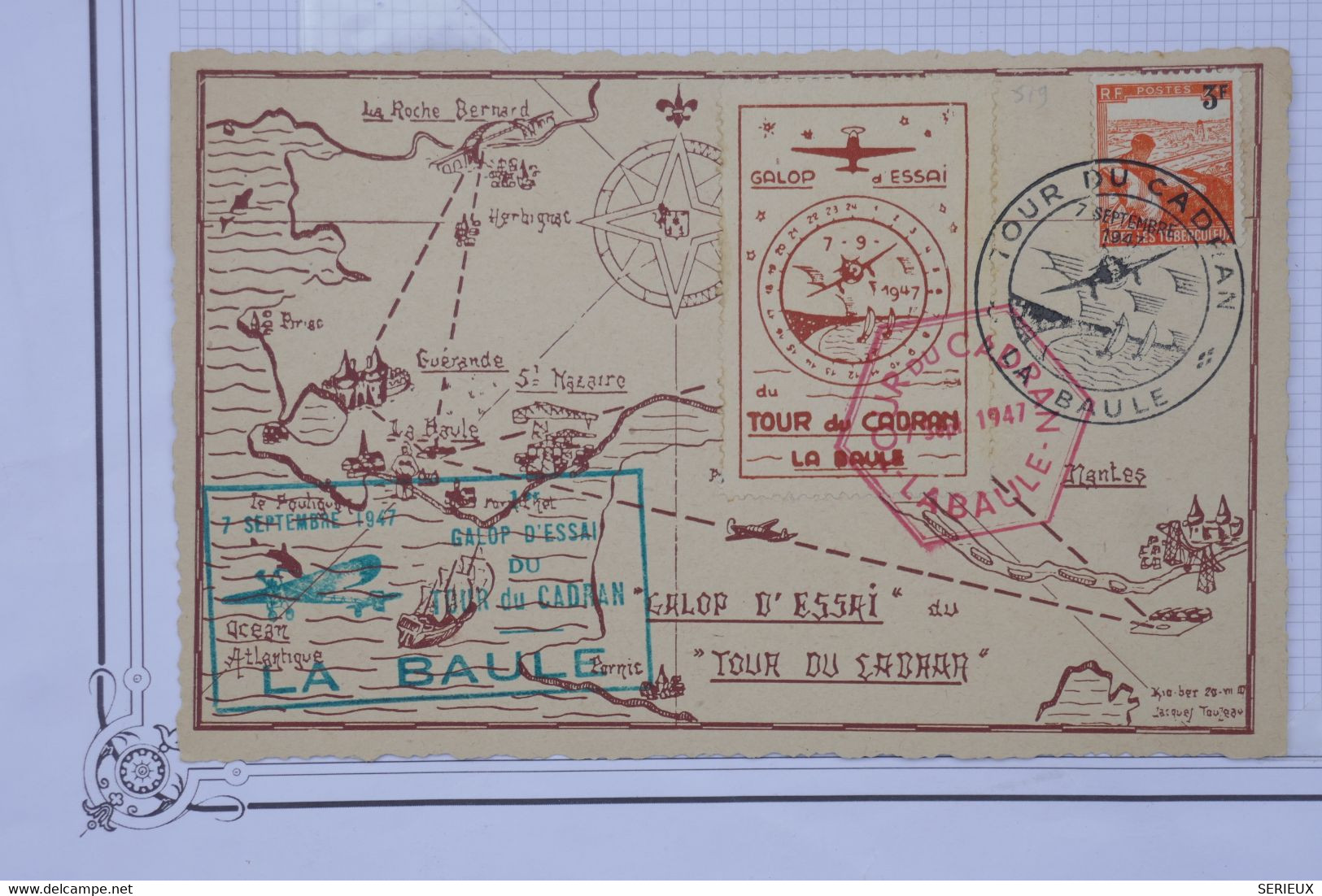 AO 14 FRANCE BELLE  CARTE 1947   ESSAI TOUR DU CADRAN  LA BAULE  + AFFRANC. PLAISANT - 1960-.... Briefe & Dokumente