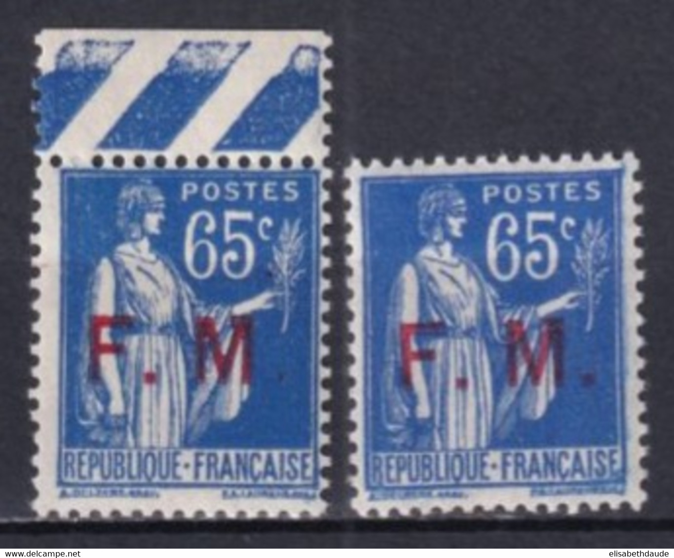 1937 - FRANCHISE MILITAIRE TYPE PAIX - YVERT N°8 + 8a (VARIETE SANS POINT APRES "M") ** MNH - COTE = 62.8 EUR. - Military Postage Stamps