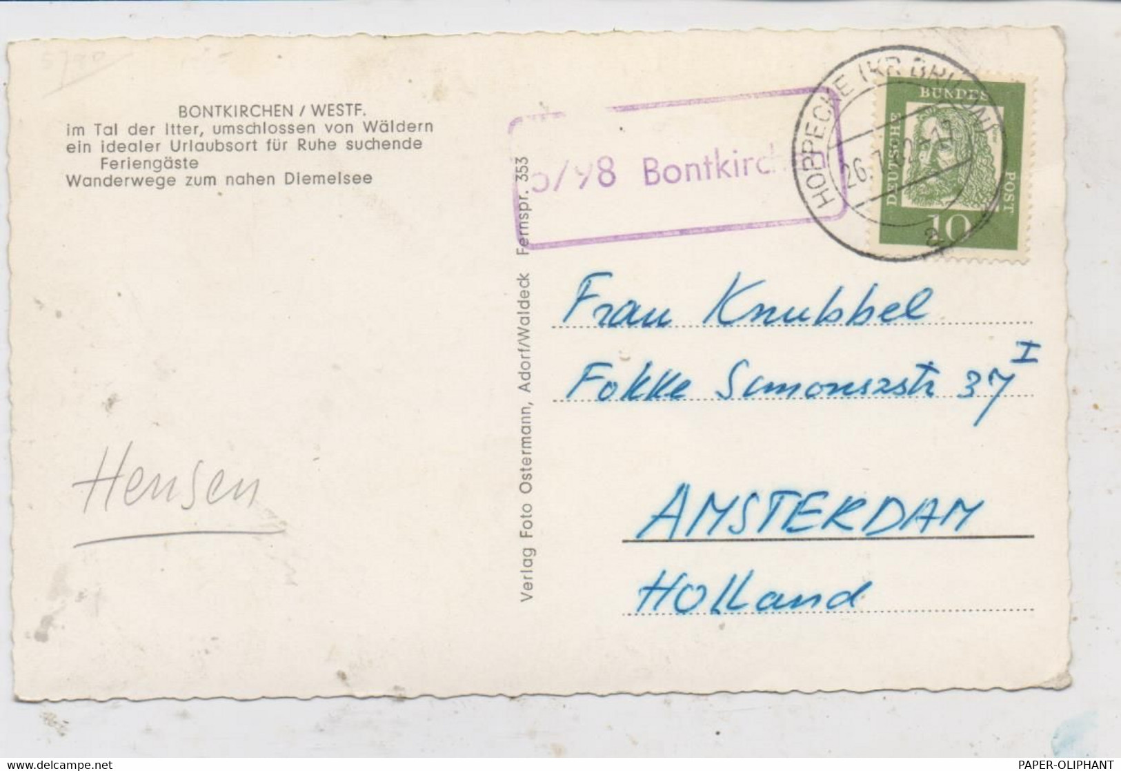 5790 BRILON - BONTKIRCHEN, Ortsansicht Mit Kapelle, Landpoststempel 1962 - Brilon