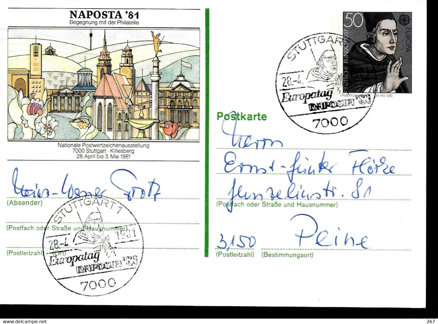 ALLEMAGNE  Carte PAP 1981 Stuttgart Albertus Magnus - Théologiens