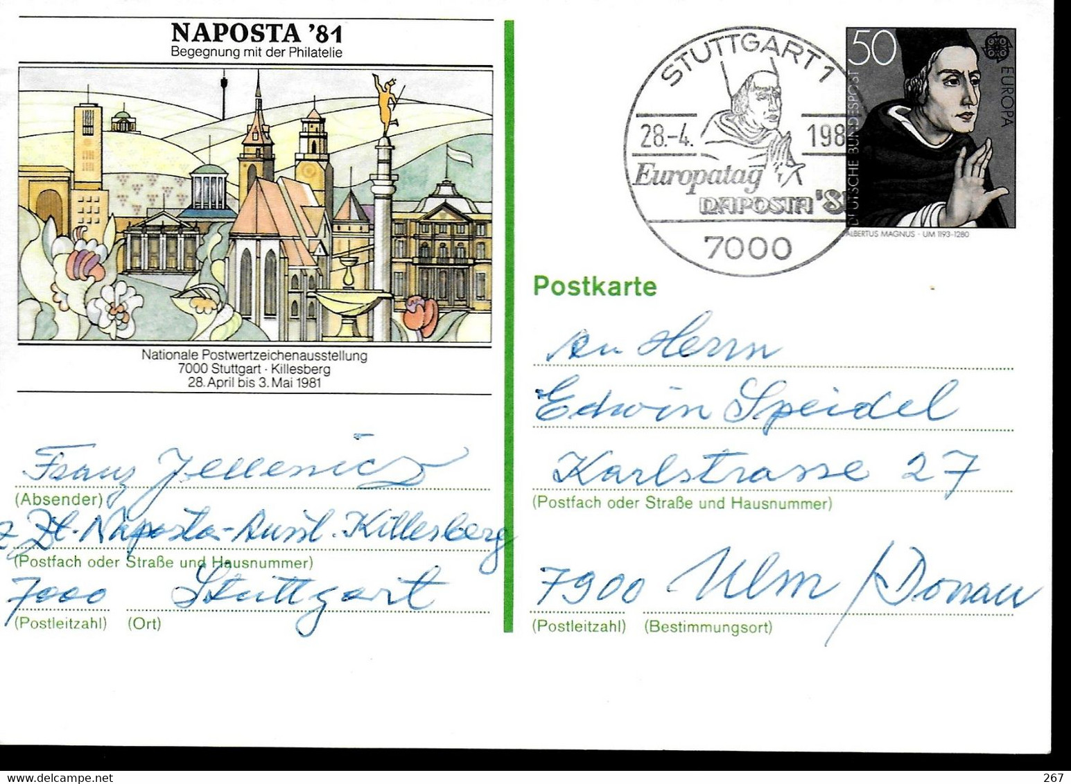 ALLEMAGNE  Carte PAP 1981 Stuttgart Albertus Magnus - Théologiens