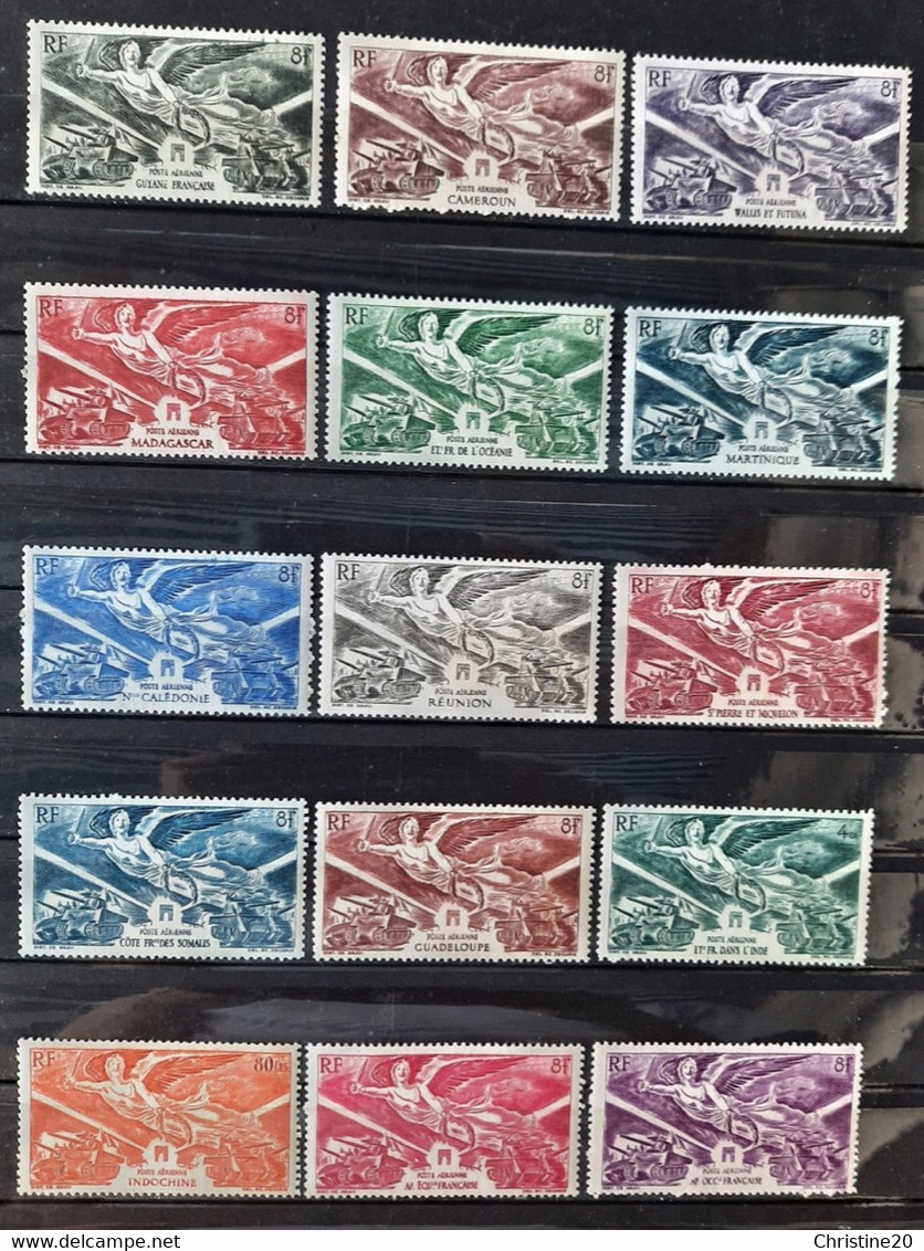 France Grandes Séries Coloniales 1946 Anniversaire De La Victoire 15 Timbres  **TB Cote 34,25€ - 1946 Anniversaire De La Victoire