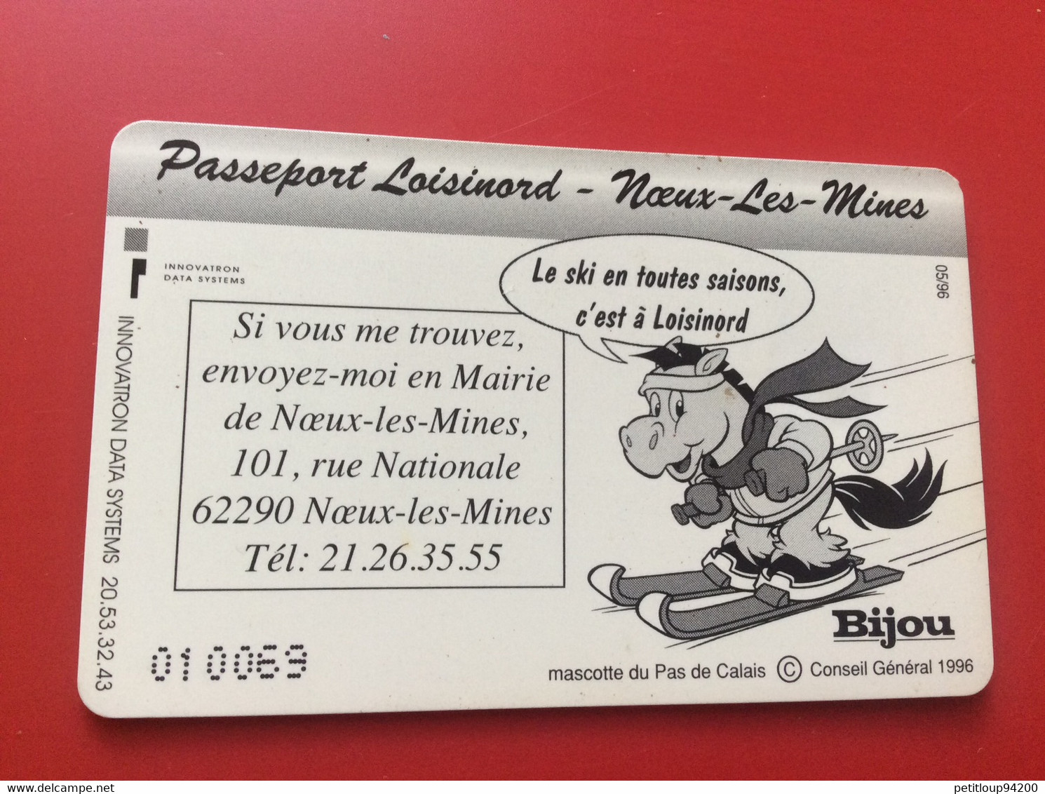 CARTE A PUCE  *Passeport LOISINORD  Noeux-Les-Mines  BIJOU  Mascotte Du Pas De Calais CONSEIL GÉNÉRAL 1996 - Other & Unclassified