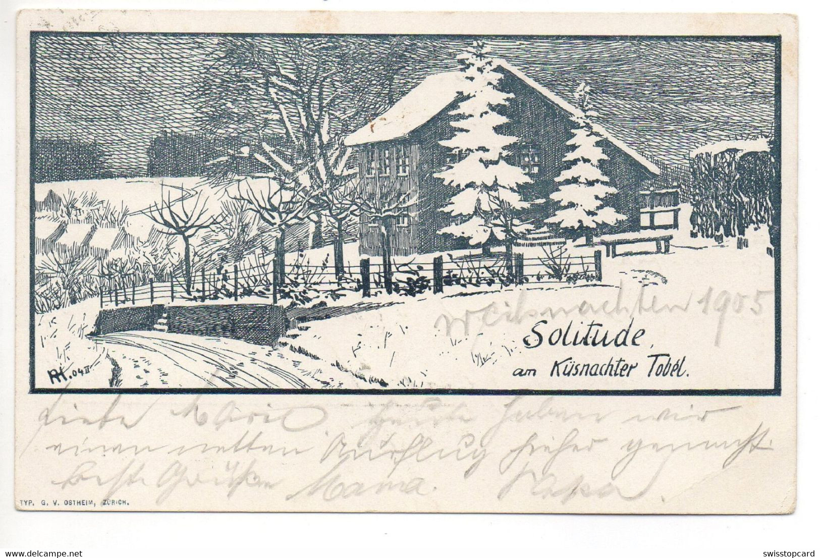 KÜSNACHT BERG Litho Solitude Am Küsnachtertobel Sign. Künstler Gel. 1905 V. Zumikon Stempel Solitude - Küsnacht