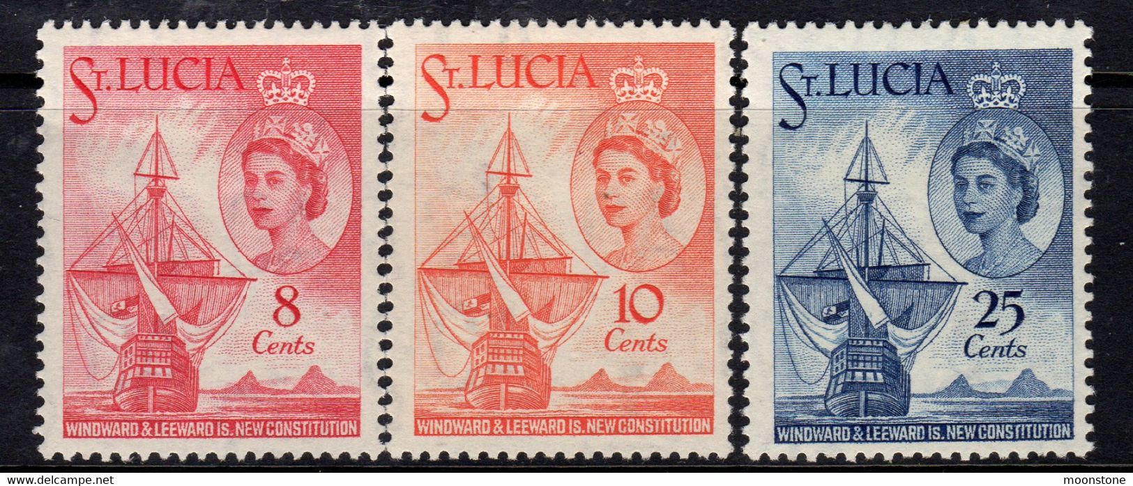 St. Lucia 1960 New Constitution Columbus Ship Set Of 3, Hinged Mint, SG 188/90 (WI2) - St.Lucia (...-1978)