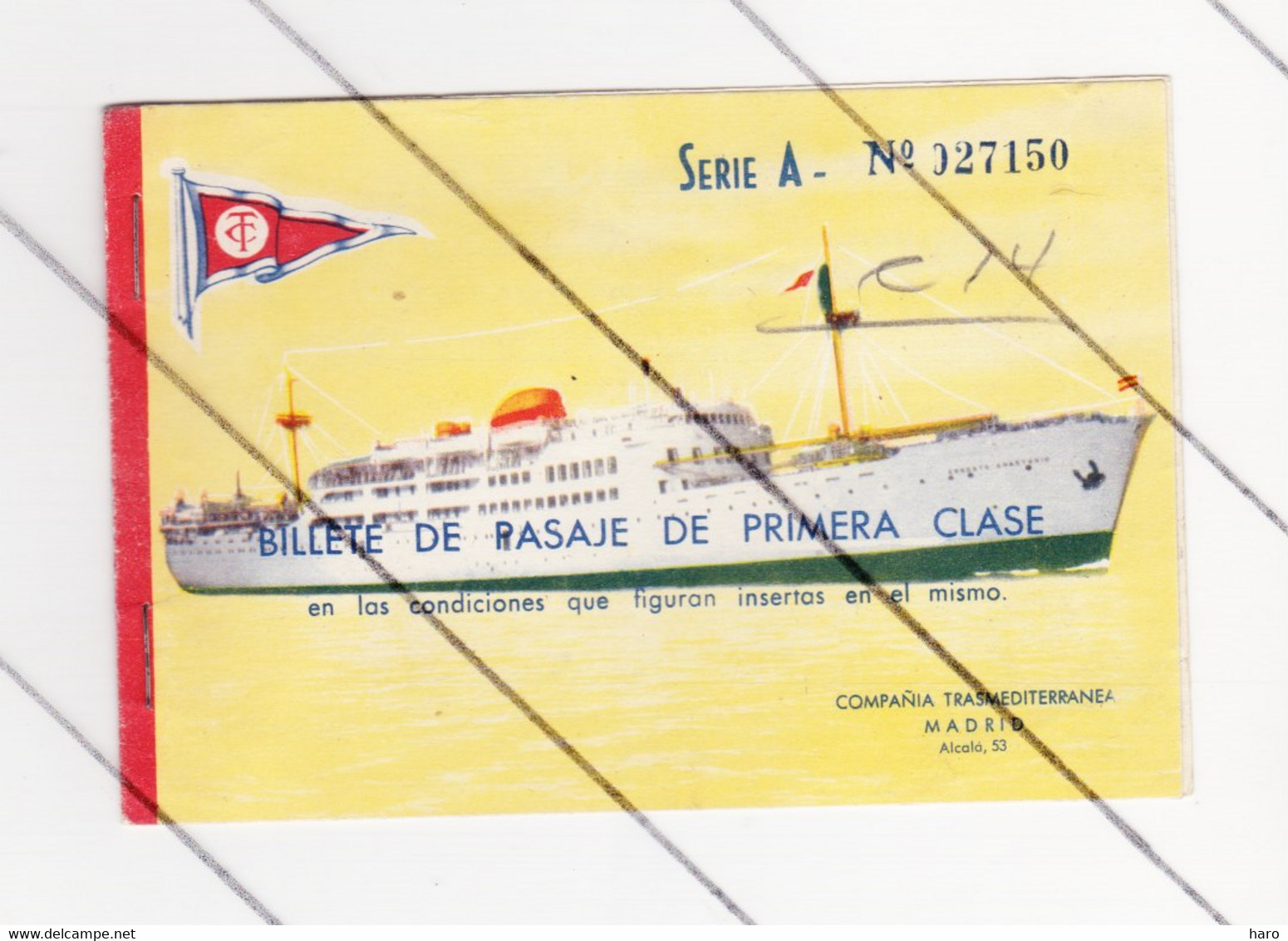 ESPAGNE - Billet De 1ére Classe Vers Palma  - Compania Trasmeditérranea Madrid En 1958 - Bateau  (B306) - Europa