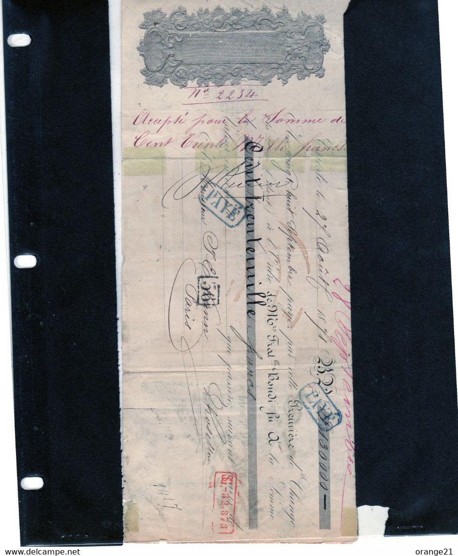 SUPERBE ET RARE EFFET DE COMMERCE AVEC 13 TIMBRES NAPOLEON DONT UN CASSURE N°50 - Wechsel