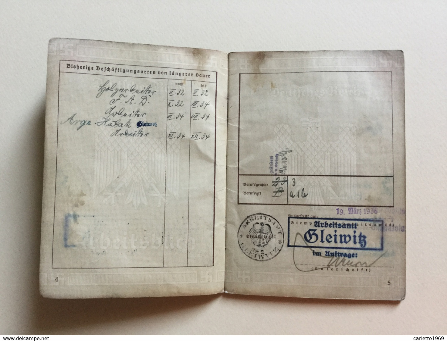 ARBEITSBUCH GLEIWITZ 1936 - EINLAGEBLATT FÜHRERSCHEIN 1938 - REICHSTLEIDERKARTE 1940 - Documents