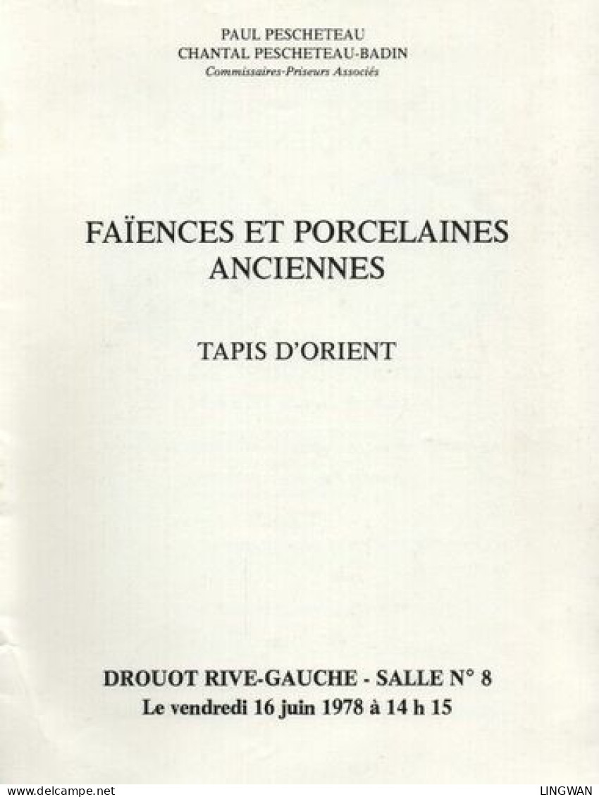 Faiences Et Porcelaines Anciennes . Tapis D'Orientporcelaines Anciennes . Pesheteau. Vander - Livres & Logiciels