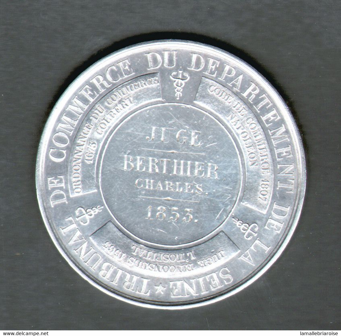 Medaille Argent , Diametre: 57mm, Poids 90 Grammes, 2 ème Republique, Tribunal De Commerce, Departement De La Seine,1853 - Professionnels / De Société