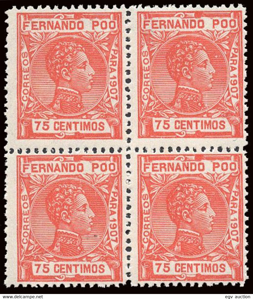Fernando Poo - Edi ** 161 Bl. De 4 - 1907 - 75cts. Bermellón - Bloque De 4 - Fernando Po