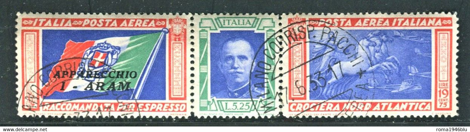 REGNO 1933 TRITTICO L.5,25+19,75 ARAM ANNULLATO OTTIME CONDIZIONI - Posta Aerea