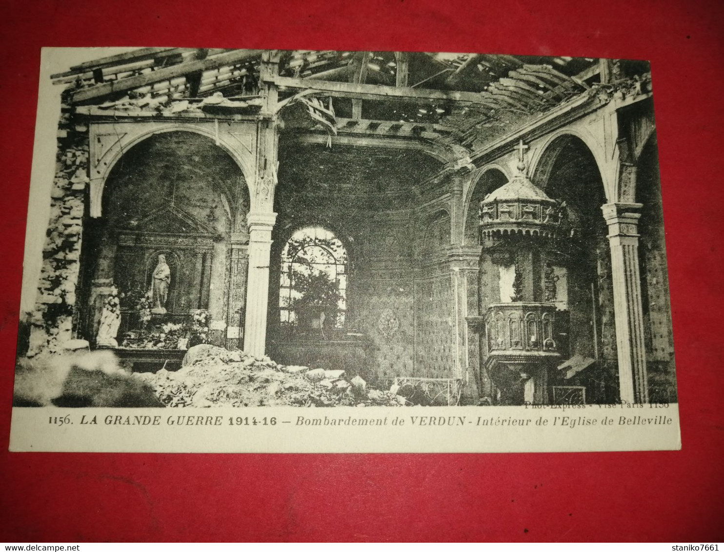 Carte Postale Bombardement De Verdun Intérieur De L'église De Belleville GUERRE 1914 1918 Voir Photos - War 1914-18