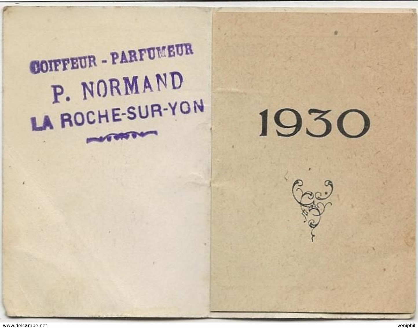 PETIT CALENDRIER PUBLICITAIRE COIFFEUR-PARFUMEUR P.NORMAND -LA ROCHE SUR YON -ANNEE 1930 - Klein Formaat: 1921-40