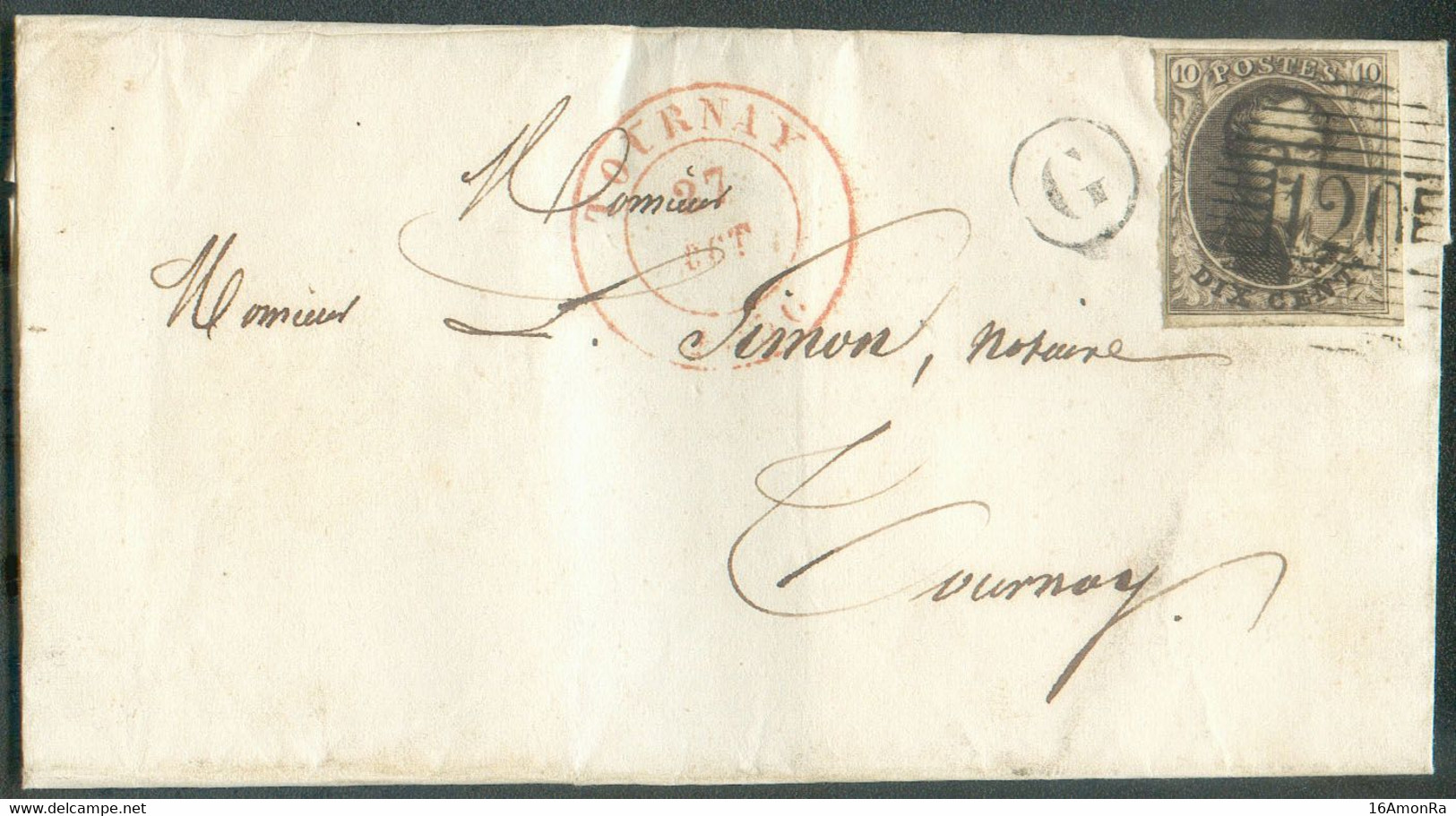 N°3 - Médaillon 10c. Brun Obl. P.120 Sur Lettre De TOURNAY Le 27 Octobre 1850 + Boîte Rurale G Vers Tournai.   - 19348 - 1849-1850 Medaillen (3/5)