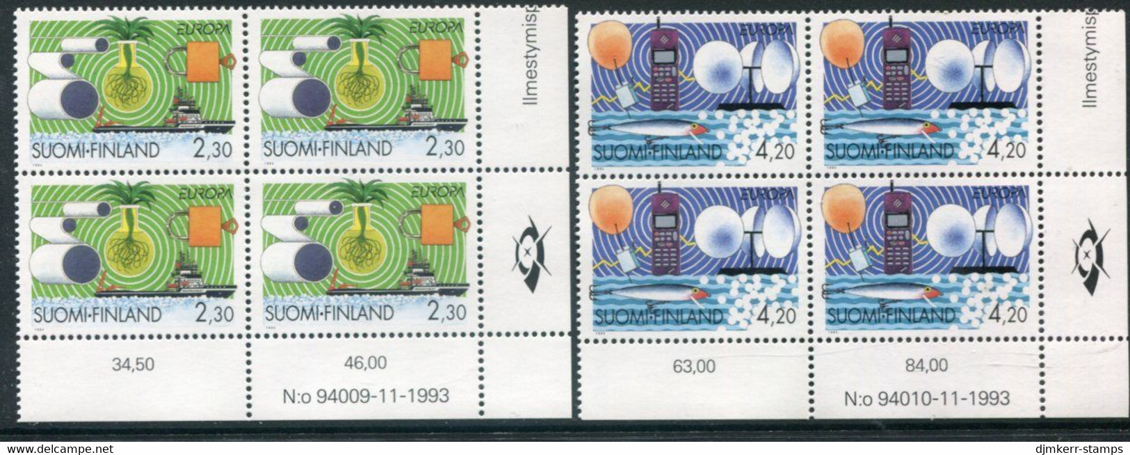 FINLAND 1994 Europa: Discoveries And Inventions Blocks Of 4  MNH / **.  Michel  1248-49 - Unused Stamps