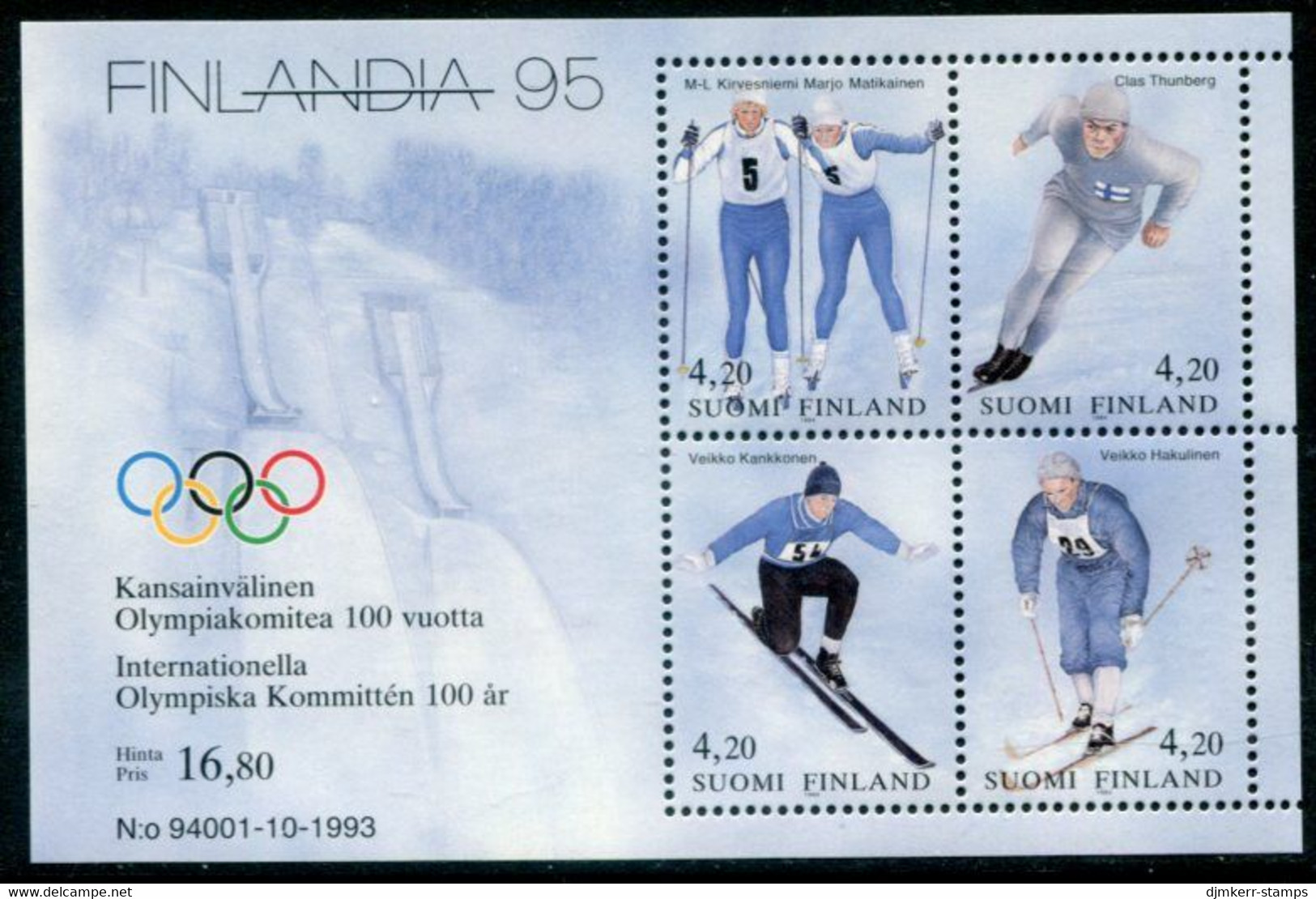 FINLAND 1994 Centenary Of Olympic Committee Block  MNH / **.  Michel  Block 11 - Unused Stamps