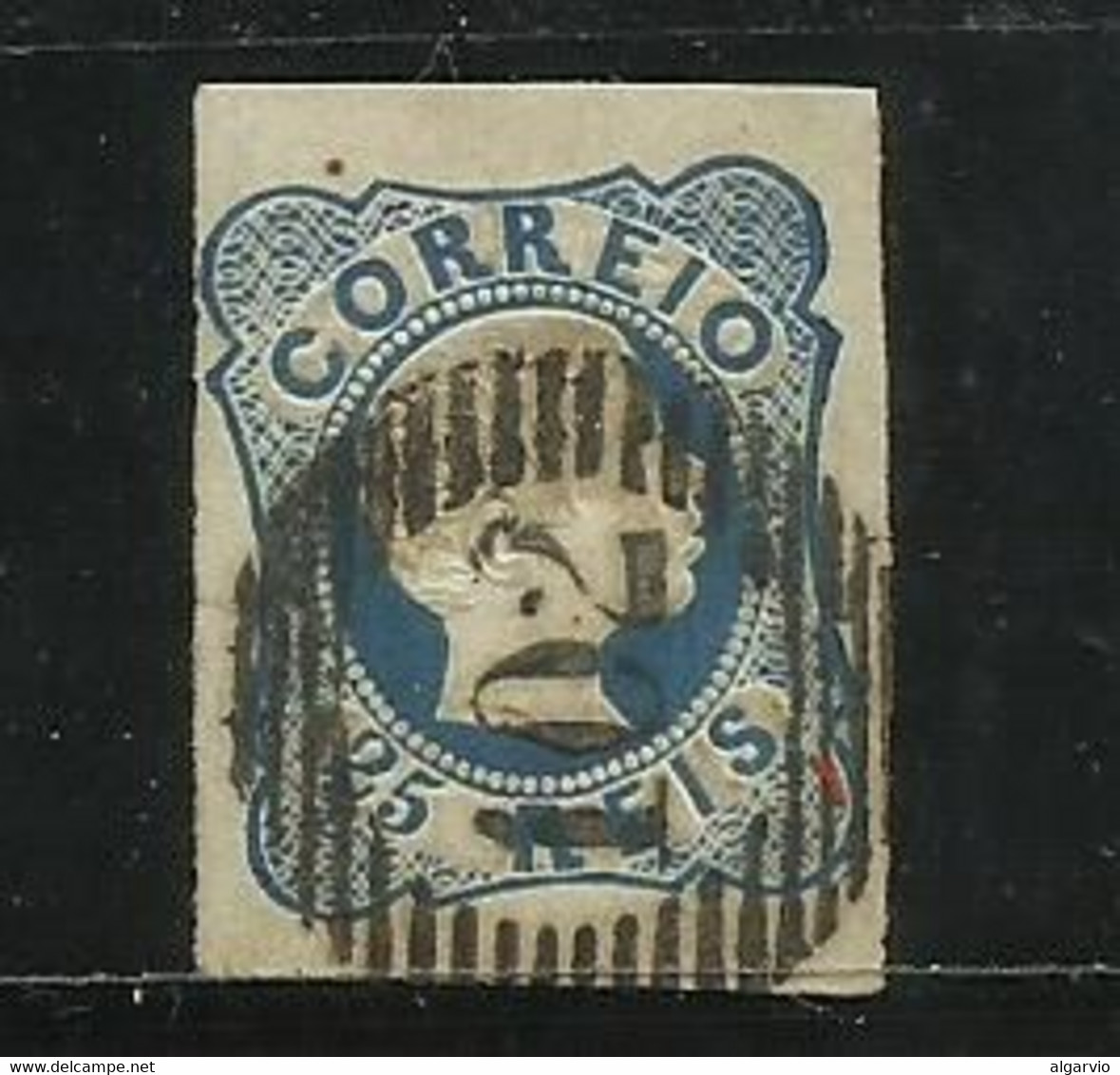 Portugai 1857/8 D Pedro Cabelos Anelados # 12 -25rs Azul Usado. Carimbo 102 Viana.Lt145 - Oblitérés