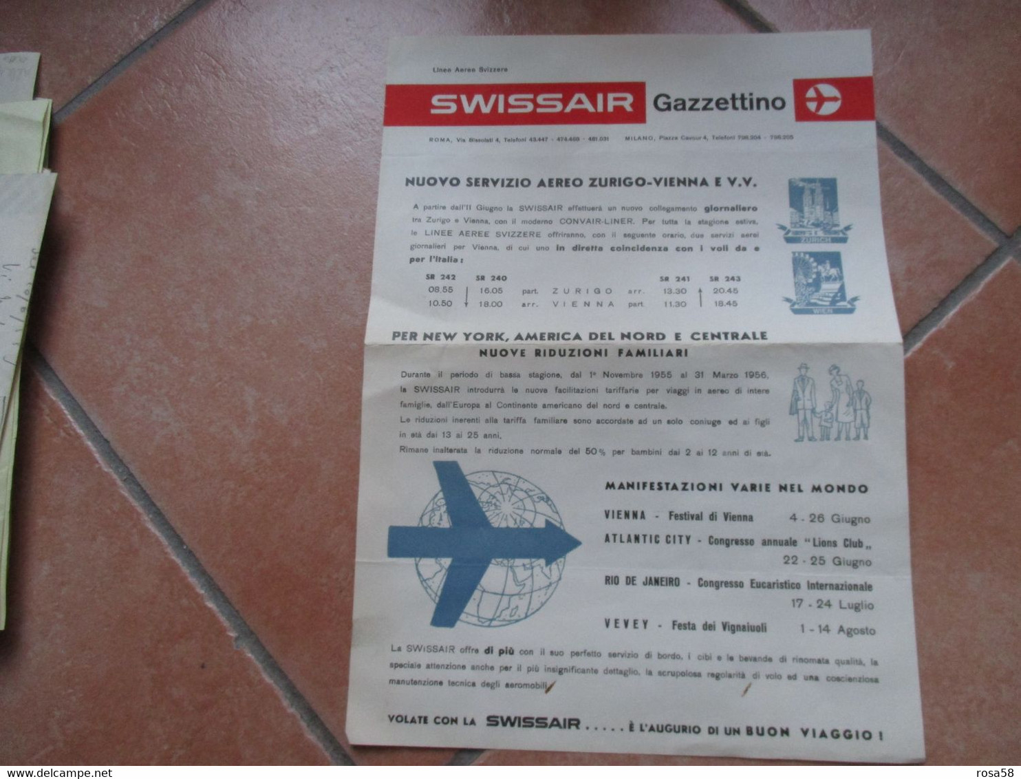 1955 Linee Aeree Svizzere SWISSAIR Gazzettino Nuove Servizio ZURIGO VIENNA E Vv. Manifestazioni Varie Nel Mondo - Tourism Brochures