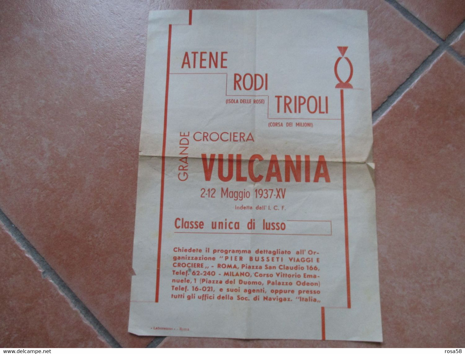 1937 ATENE RODI Isola Delle Rose TRIPOLI Corsa Dei Milioni Grande Crociera Nave VULCANIA Classe Unica Di Lusso - Tourism Brochures