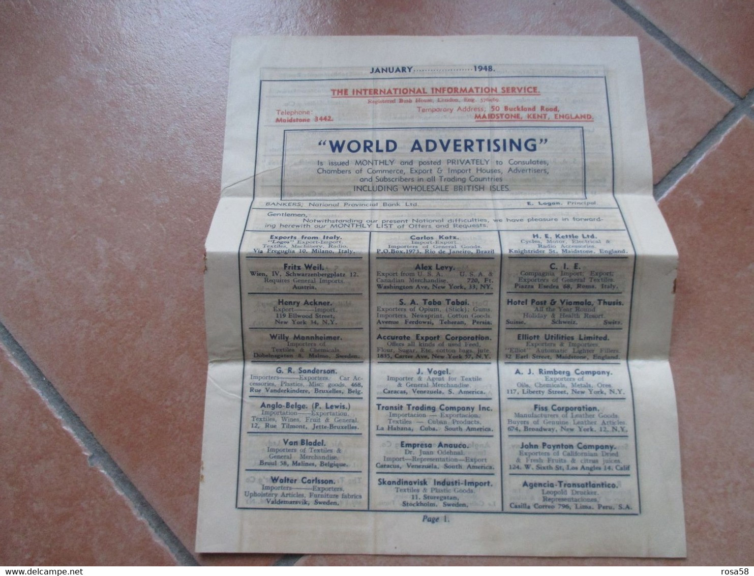 1948 WORLD Advertising The Internationa Information Service Maidstone Kent England Per Consolati Camere Di Commercio Exp - 1900-1949