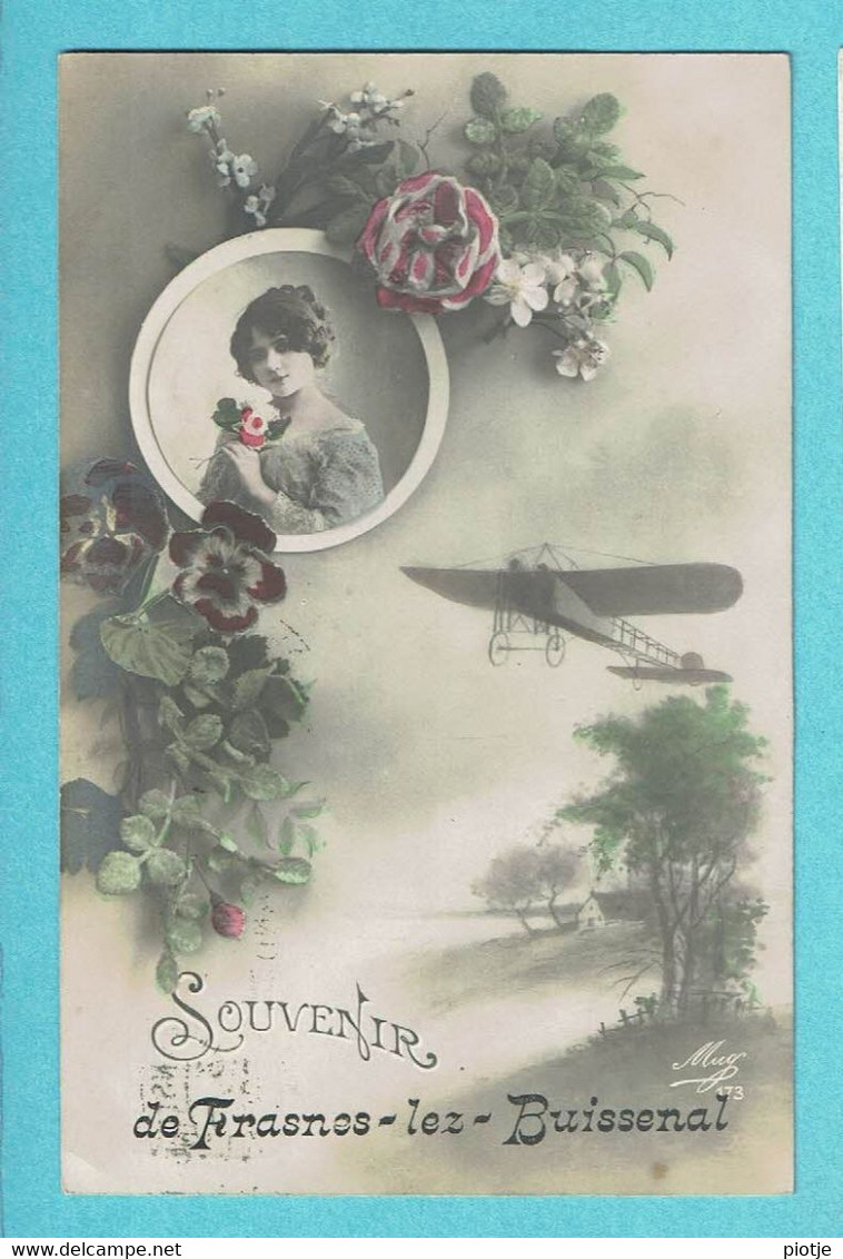 * Frasnes Lez Buissenal - Frasnes Lez Anvaing (Hainaut) * (Mug 173) Fantaisie, Souvenir, Avion, Airplane, Femme, Rose - Frasnes-lez-Anvaing